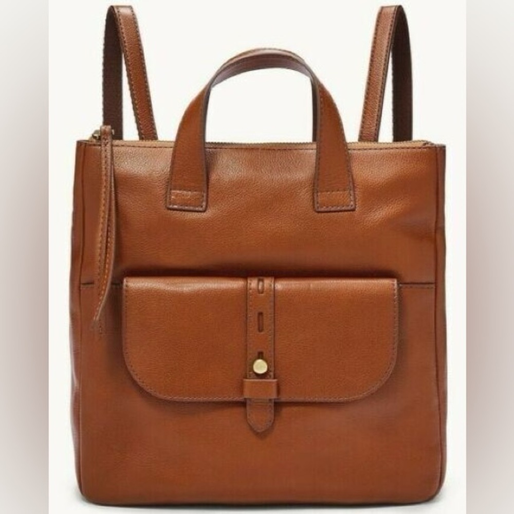 Fossil Hunter Brown Leather Backpack SHB2695210 Brass Hardware MSRP $180